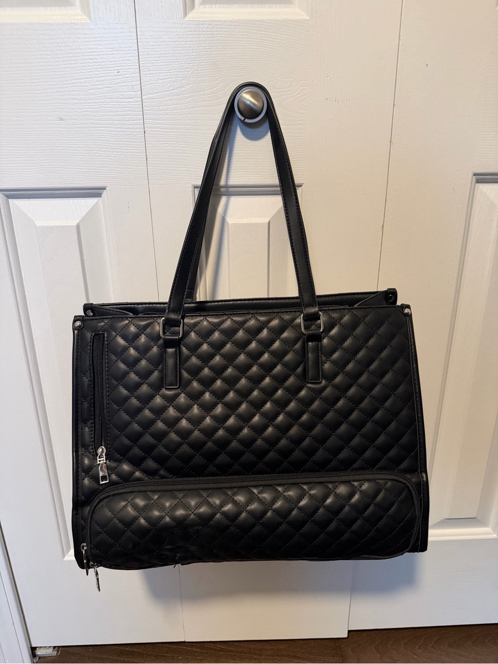 Quilted Black Tote Bag - Classic Carryall - Built in lunch pouch